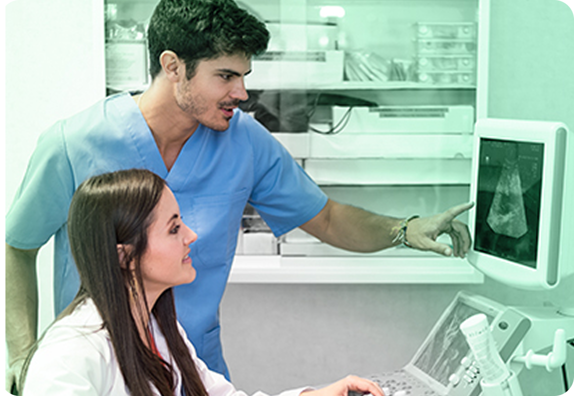 image of two sonographers reading an ultrasound
